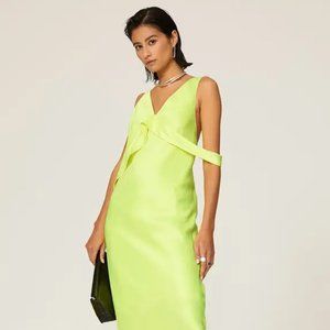 The Helmut Lang Long Double Satin Sash Dress -  Neon Yellow - Size 8